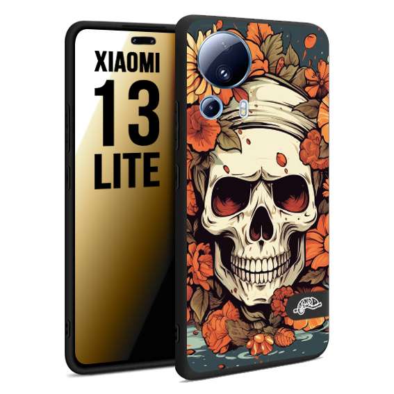 CUSTOMIZZA - Custodia cover nera morbida in tpu compatibile per Xiaomi 13 LITE teschio skull flowers fiori tattoo disegnato alta definizione