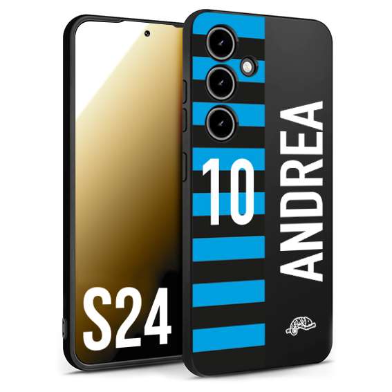 CUSTOMIZZA - Custodia cover nera morbida in tpu compatibile per Samsung S24 personalizzata calcio football nome e numero calciatori nerazzurra