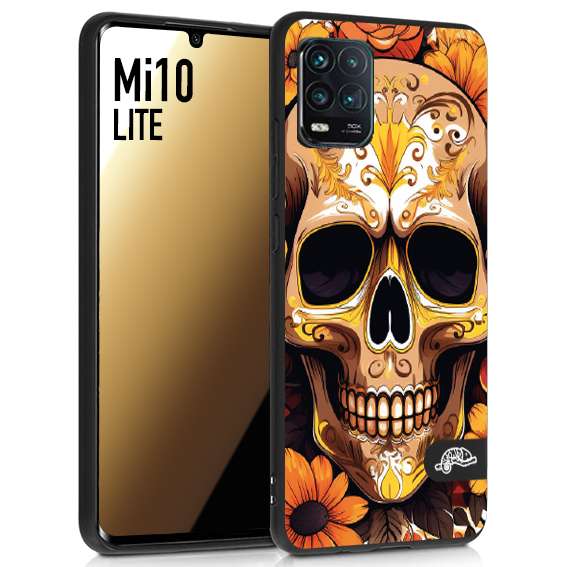 CUSTOMIZZA - Custodia cover nera morbida in tpu compatibile per Xiaomi Mi 10 LITE teschio messicano colorato dorato fiori tattoo disegnato