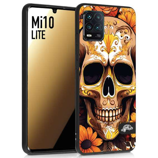 CUSTOMIZZA - Custodia cover nera morbida in tpu compatibile per Xiaomi Mi 10 LITE teschio messicano colorato dorato fiori tattoo disegnato