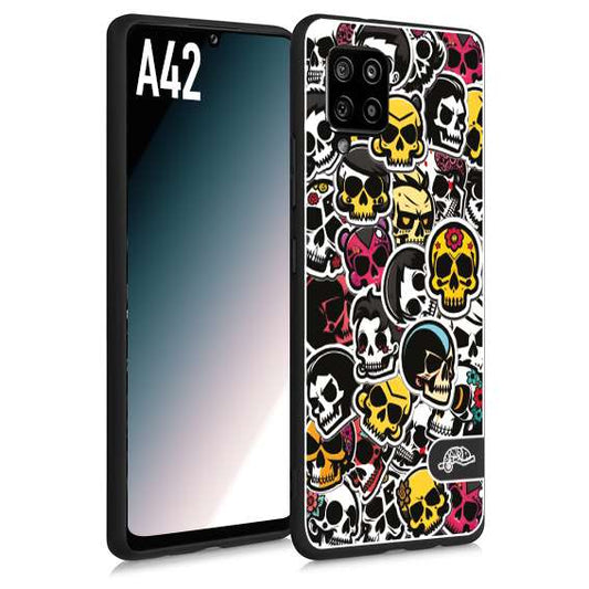 CUSTOMIZZA - Custodia cover nera morbida in tpu compatibile per Samsung A42 sticker bomb teschi colorati adesivi skulls skater snowboard