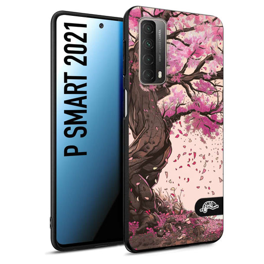 CUSTOMIZZA - Custodia cover nera morbida in tpu compatibile per Huawei P Smart 2021 giapponese colori morbidi fiori di ciliegio rosa disegnata