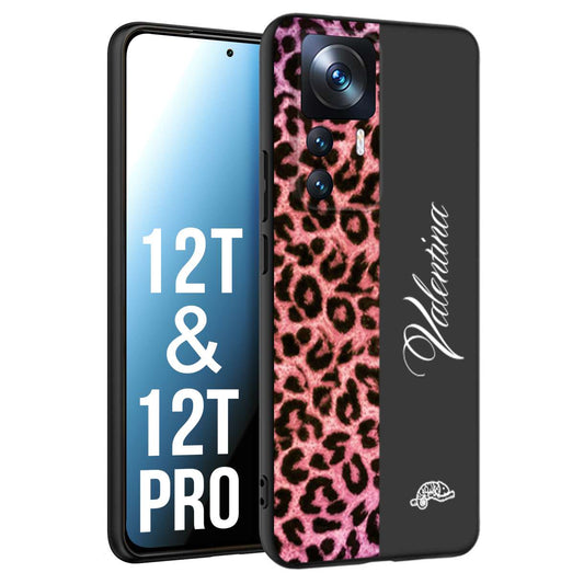 CUSTOMIZZA - Custodia cover nera morbida in tpu compatibile per Xiaomi 12T - 12T PRO leopardato rosa fucsia personalizzata nome iniziali