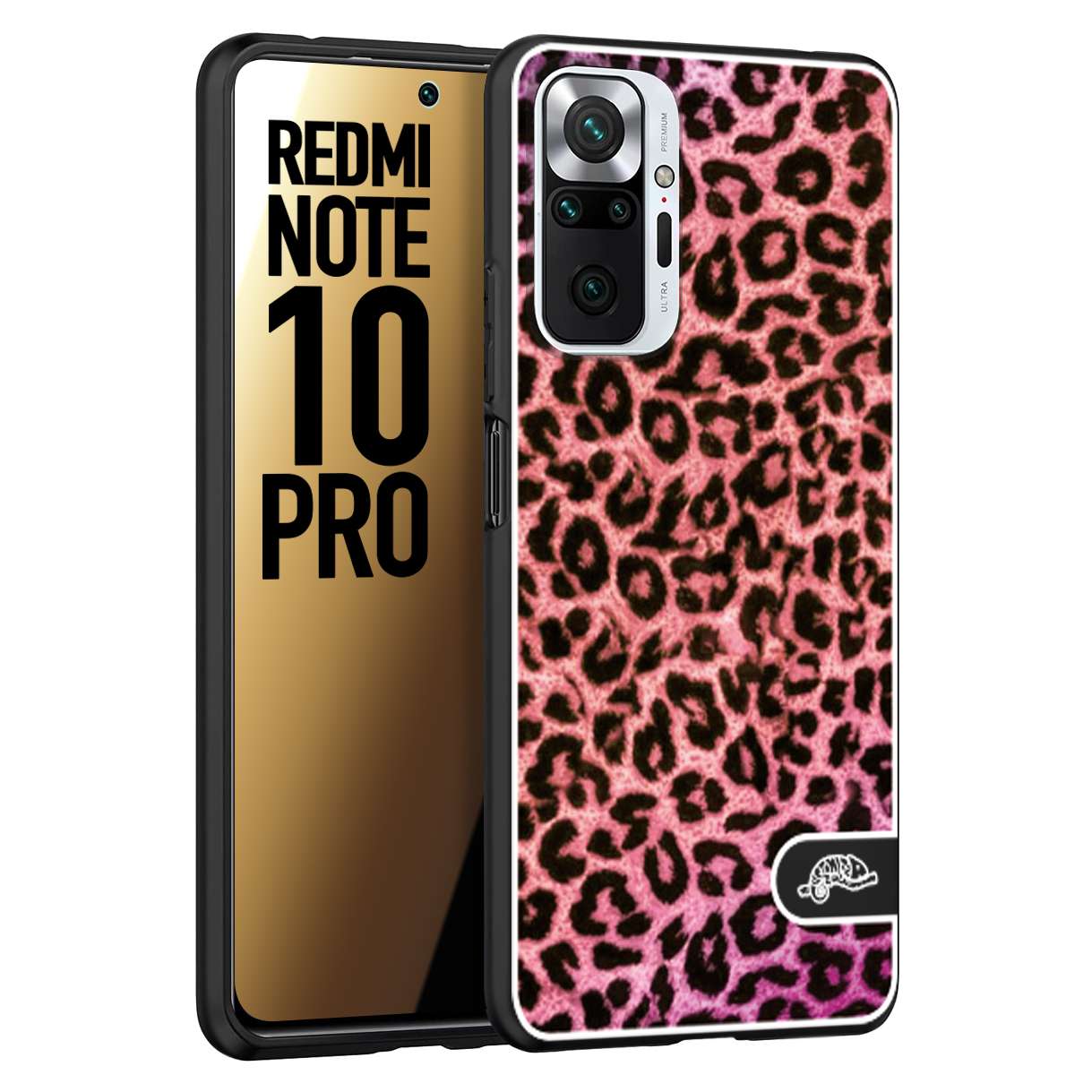 CUSTOMIZZA - Custodia cover nera morbida in tpu compatibile per Xiaomi Redmi Note 10 PRO leopardato maculato donna rosa leopard