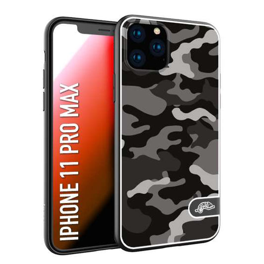 CUSTOMIZZA - Custodia cover nera morbida in tpu compatibile per iPhone 11 PRO MAX camouflage mimetico militare nero black grigio