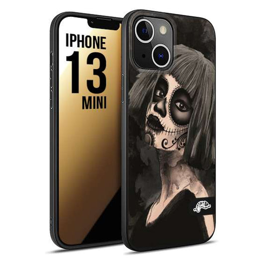 CUSTOMIZZA - Custodia cover nera morbida in tpu compatibile per iPhone 13 MINI chicana messicana dea de la muerte donna santa tattoo disegnata