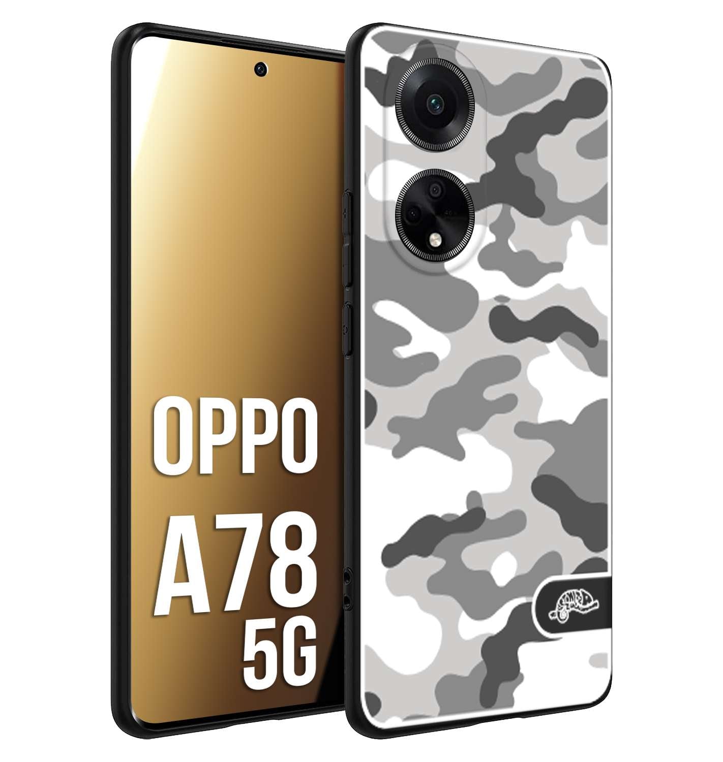 CUSTOMIZZA - Custodia cover nera morbida in tpu compatibile per Oppo A78 5G camouflage mimetico militare bianco white