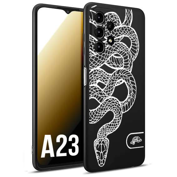 CUSTOMIZZA - Custodia cover nera morbida in tpu compatibile per Samsung A23 serpente snake bianco a rilievo disegnato tattoo tatuaggio