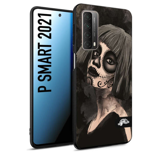 CUSTOMIZZA - Custodia cover nera morbida in tpu compatibile per Huawei P Smart 2021 chicana messicana dea de la muerte donna santa tattoo disegnata