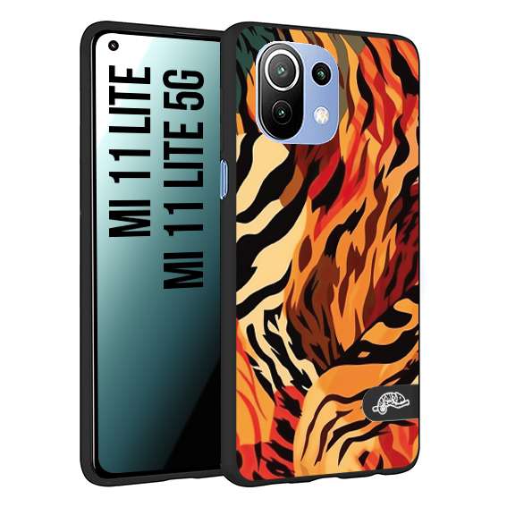 CUSTOMIZZA - Custodia cover nera morbida in tpu compatibile per Xiaomi Mi 11 Lite / Mi 11 Lite 5G leopardato maculato tigrato tiger colorata gialla rossa arancio