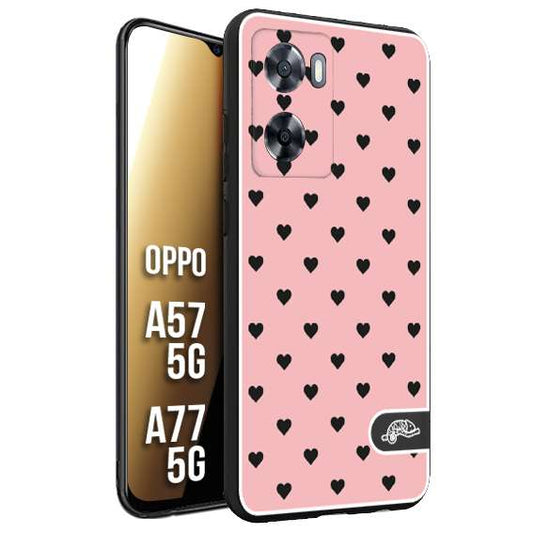 CUSTOMIZZA - Custodia cover nera morbida in tpu compatibile per Oppo A57 5G - A77 5G cuori pois rosa donna pin up vintage