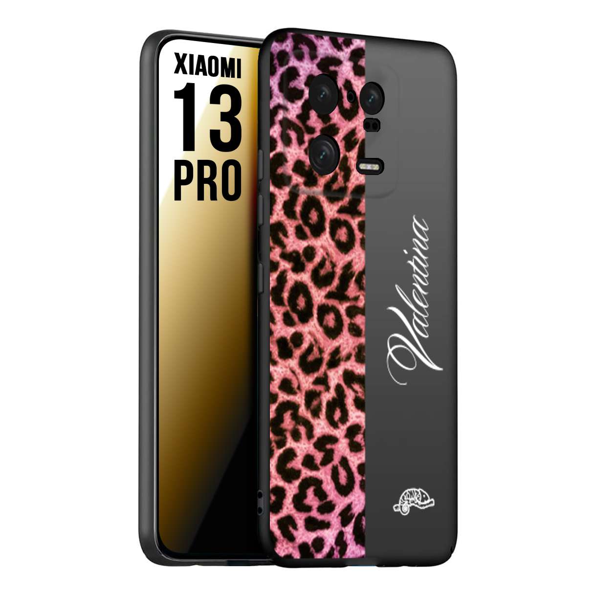 CUSTOMIZZA - Custodia cover nera morbida in tpu compatibile per Xiaomi 13 PRO leopardato rosa fucsia personalizzata nome iniziali