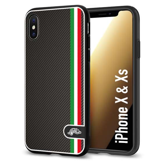 CUSTOMIZZA - Custodia cover nera morbida in tpu compatibile per iPhone X - Xs effetto fibra di carbonio bandiera Italia made in Italy