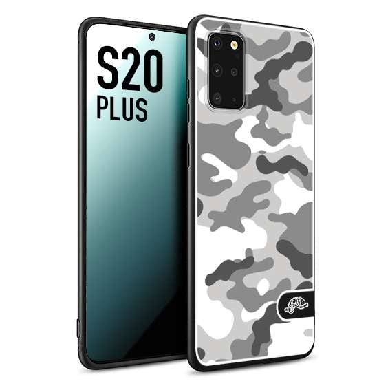 CUSTOMIZZA - Custodia cover nera morbida in tpu compatibile per Samsung S20 PLUS camouflage mimetico militare bianco white