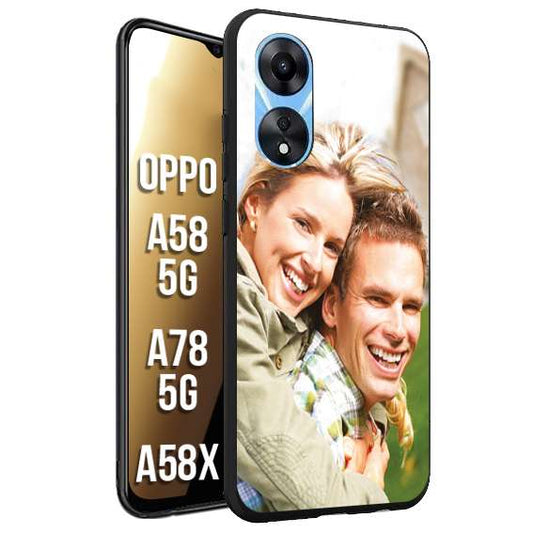 CUSTOMIZZA - Custodia cover nera morbida in tpu compatibile per Oppo A58 5G - A78 5G - A58X personalizzata con foto immagine scritta a piacere