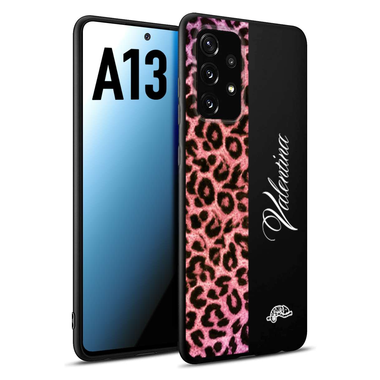 CUSTOMIZZA - Custodia cover nera morbida in tpu compatibile per Samsung A13 leopardato rosa fucsia personalizzata nome iniziali