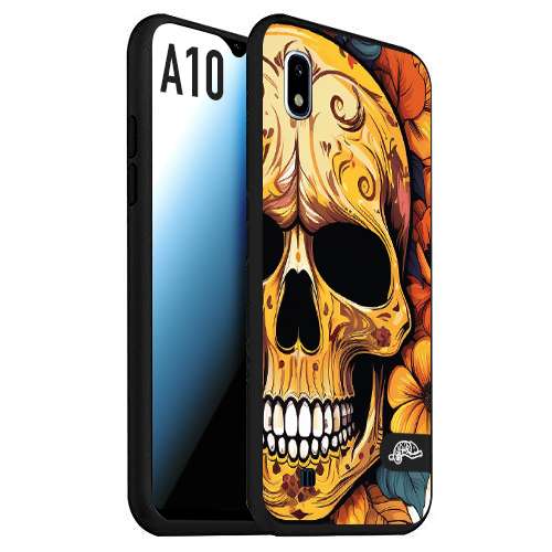 CUSTOMIZZA - Custodia cover nera morbida in tpu compatibile per Samsung A10 teschio messicano colorato dorato fiori autunnali disegnato