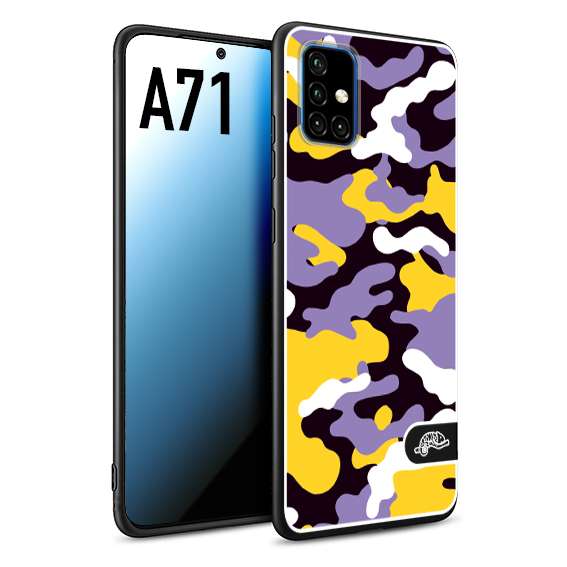 CUSTOMIZZA - Custodia cover nera morbida in tpu compatibile per Samsung A71 camouflage mimetico militare viola lilla giallo