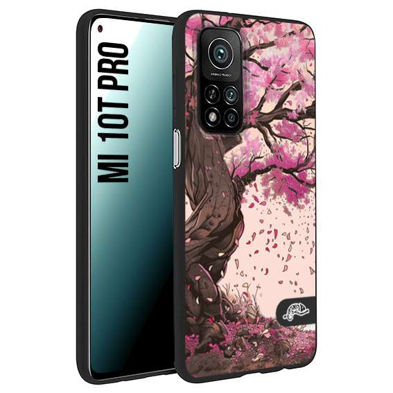 CUSTOMIZZA - Custodia cover nera morbida in tpu compatibile per Xiaomi Mi 10T PRO giapponese colori morbidi fiori di ciliegio rosa disegnata