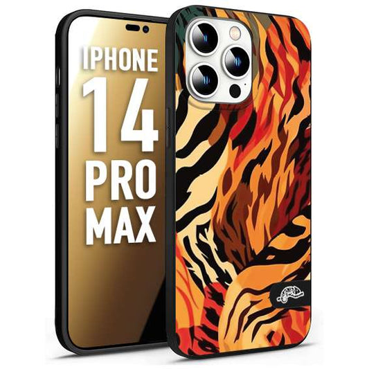 CUSTOMIZZA - Custodia cover nera morbida in tpu compatibile per iPhone 14 PRO MAX leopardato maculato tigrato tiger colorata gialla rossa arancio