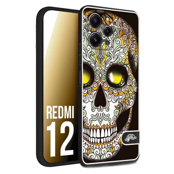 CUSTOMIZZA - Custodia cover nera morbida in tpu compatibile per Xiaomi Redmi 12 teschio messicano Mexican skull bianco verde giallo