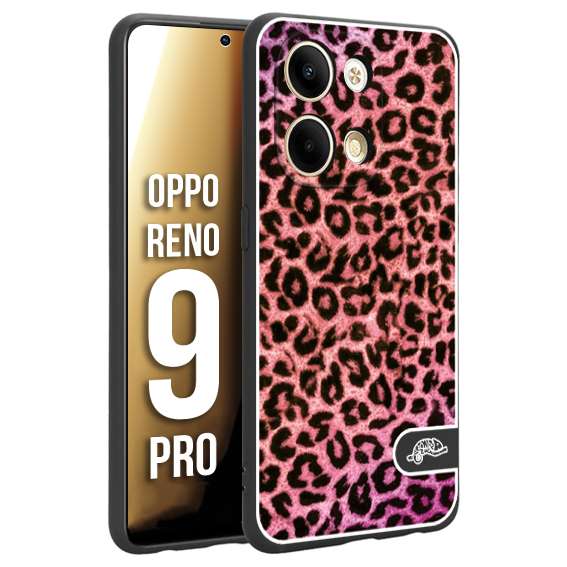 CUSTOMIZZA - Custodia cover nera morbida in tpu compatibile per Oppo Reno 9 PRO leopardato maculato donna rosa leopard