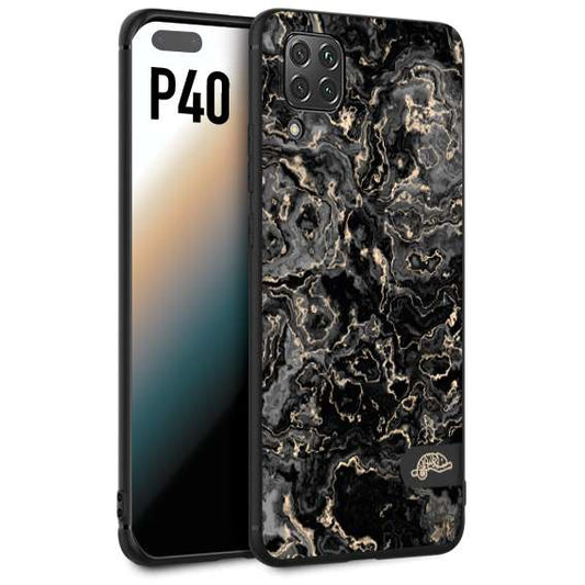 CUSTOMIZZA - Custodia cover nera morbida in tpu compatibile per Huawei P40 effetto marmo marble nero black venature dorato pietra