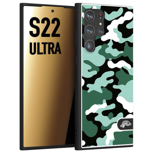 CUSTOMIZZA - Custodia cover nera morbida in tpu compatibile per Samsung S22 ULTRA camouflage mimetico militare verde green