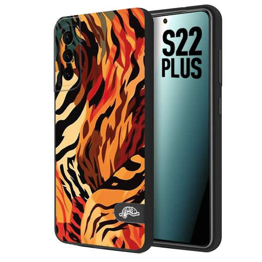 CUSTOMIZZA - Custodia cover nera morbida in tpu compatibile per Samsung S22 PLUS leopardato maculato tigrato tiger colorata gialla rossa arancio