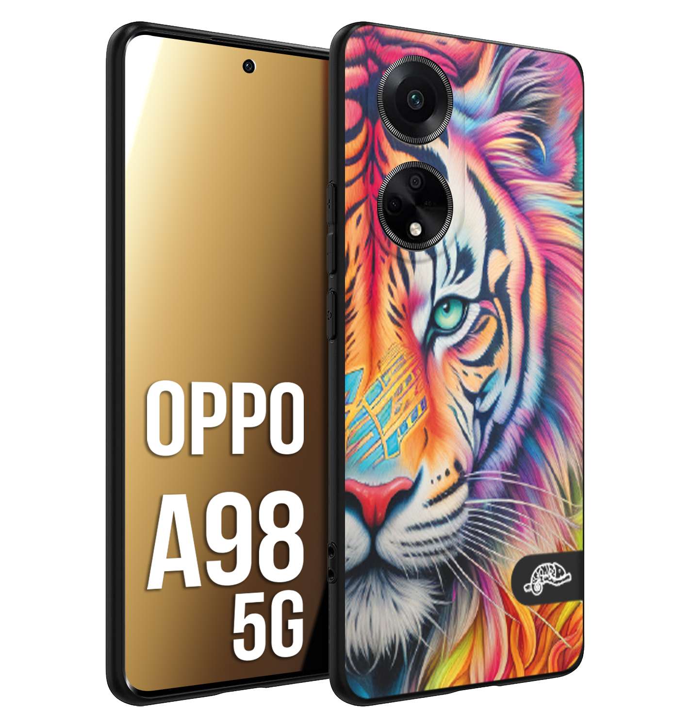 CUSTOMIZZA - Custodia cover nera morbida in tpu compatibile per Oppo A98 5G animali color tigre tiger viso colori vibranti disegnato schizzo