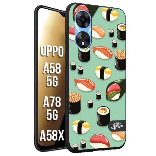 CUSTOMIZZA - Custodia cover nera morbida in tpu compatibile per Oppo A58 5G - A78 5G - A58X sushi disegni giapponese nighiri acquamarina verde