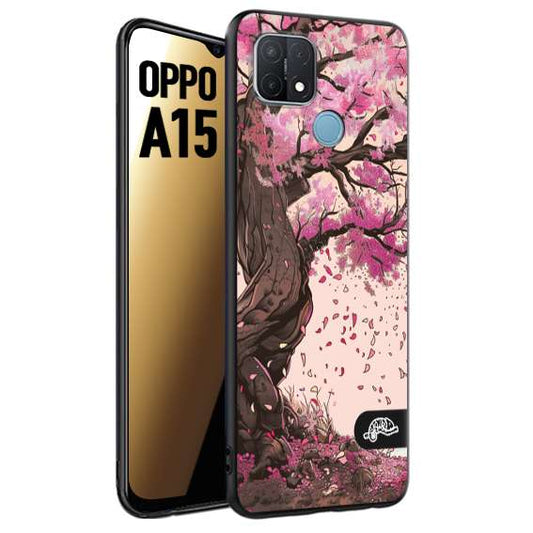 CUSTOMIZZA - Custodia cover nera morbida in tpu compatibile per Oppo A15 giapponese colori morbidi fiori di ciliegio rosa disegnata