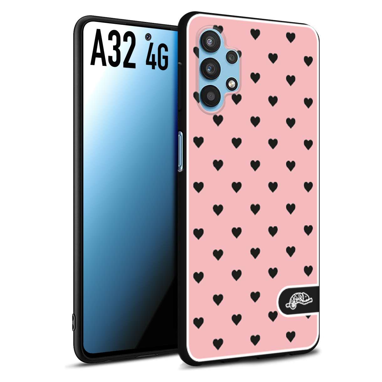 CUSTOMIZZA - Custodia cover nera morbida in tpu compatibile per Samsung A32 4G cuori pois rosa donna pin up vintage