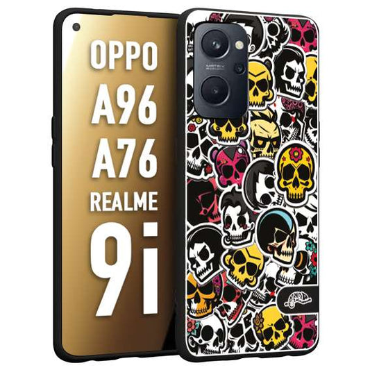 CUSTOMIZZA - Custodia cover nera morbida in tpu compatibile per Oppo Realme 9i - A96 - A76 sticker bomb teschi colorati adesivi skulls skater snowboard