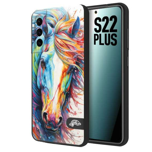 CUSTOMIZZA - Custodia cover nera morbida in tpu compatibile per Samsung S22 PLUS animali color cavallo horse viso colori vibranti disegnato schizzo