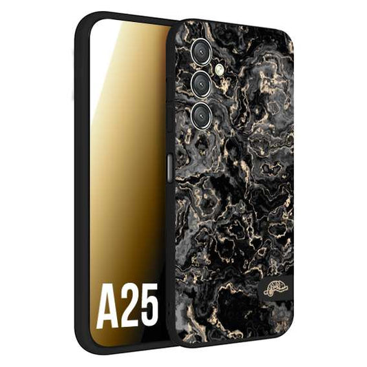 CUSTOMIZZA - Custodia cover nera morbida in tpu compatibile per Samsung A25 effetto marmo marble nero black venature dorato pietra