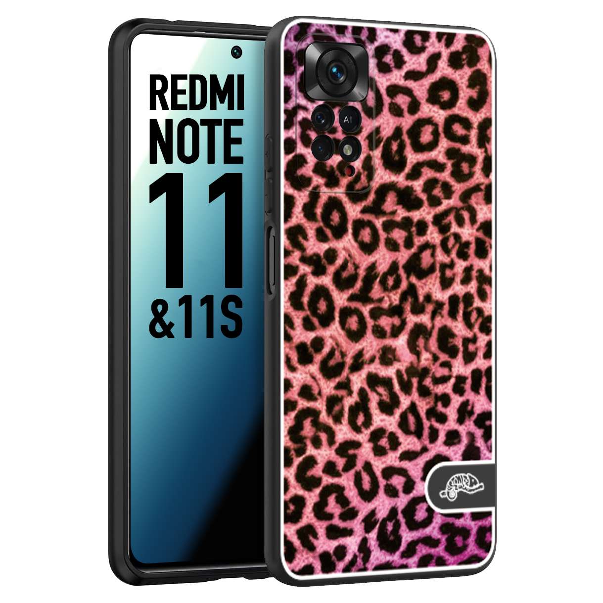 CUSTOMIZZA - Custodia cover nera morbida in tpu compatibile per Xiaomi Redmi Note 11 -  Note 11S leopardato maculato donna rosa leopard