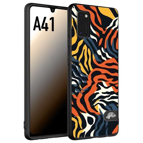 CUSTOMIZZA - Custodia cover nera morbida in tpu compatibile per Samsung A41 leopardato maculato tigrato tiger colorata gialla blu arancio