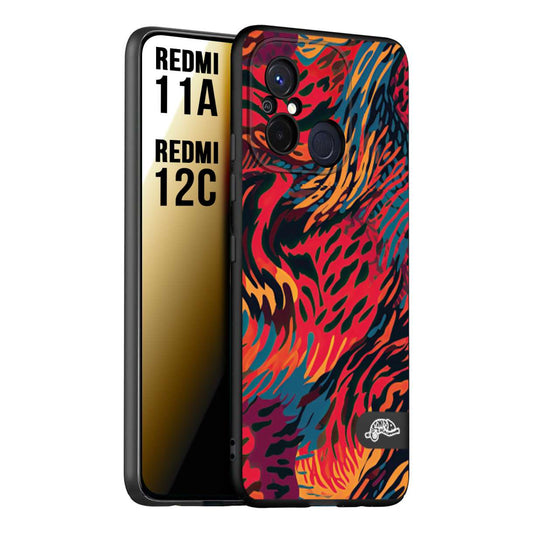 CUSTOMIZZA - Custodia cover nera morbida in tpu compatibile per Xiaomi Redmi 11A - 12C leopardato maculato tigrato colorata fiamme rossa blu arancione