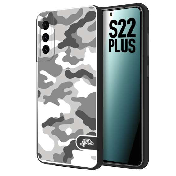 CUSTOMIZZA - Custodia cover nera morbida in tpu compatibile per Samsung S22 PLUS camouflage mimetico militare bianco white