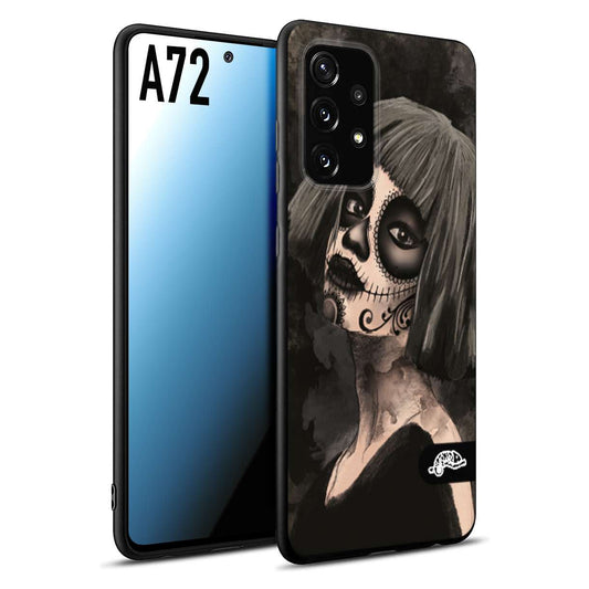 CUSTOMIZZA - Custodia cover nera morbida in tpu compatibile per Samsung A72 chicana messicana dea de la muerte donna santa tattoo disegnata