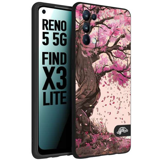 CUSTOMIZZA - Custodia cover nera morbida in tpu compatibile per Oppo Reno 5 5G giapponese colori morbidi fiori di ciliegio rosa disegnata