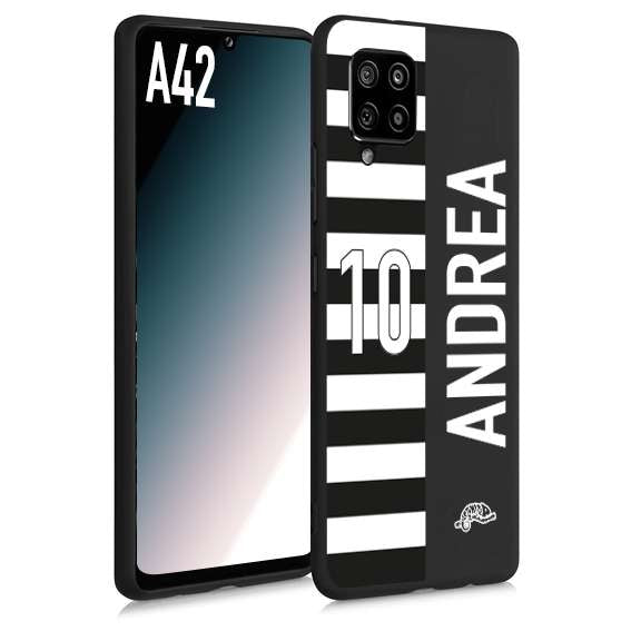 CUSTOMIZZA - Custodia cover nera morbida in tpu compatibile per Samsung A42 personalizzata calcio football nome e numero calciatori bianconera