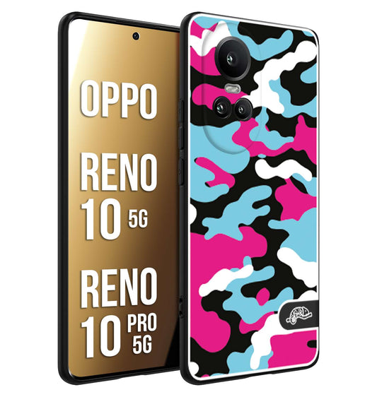 CUSTOMIZZA - Custodia cover nera morbida in tpu compatibile per Oppo Reno 10 5G - 10 PRO 5G camouflage mimetico militare fucsia celeste