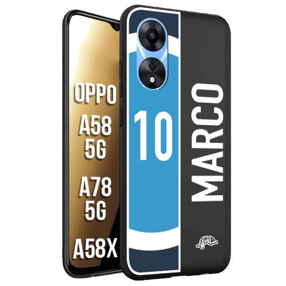 CUSTOMIZZA - Custodia cover nera morbida in tpu compatibile per Oppo A58 5G - A78 5G - A58X personalizzata calcio football nome e numero calciatori biancoazzurri bianco celesti