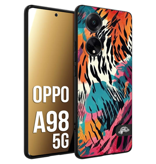 CUSTOMIZZA - Custodia cover nera morbida in tpu compatibile per Oppo A98 5G leopardato maculato tigrato tiger colorata summer color