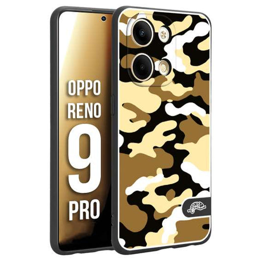 CUSTOMIZZA - Custodia cover nera morbida in tpu compatibile per Oppo Reno 9 PRO camouflage mimetico militare giallo desert brown