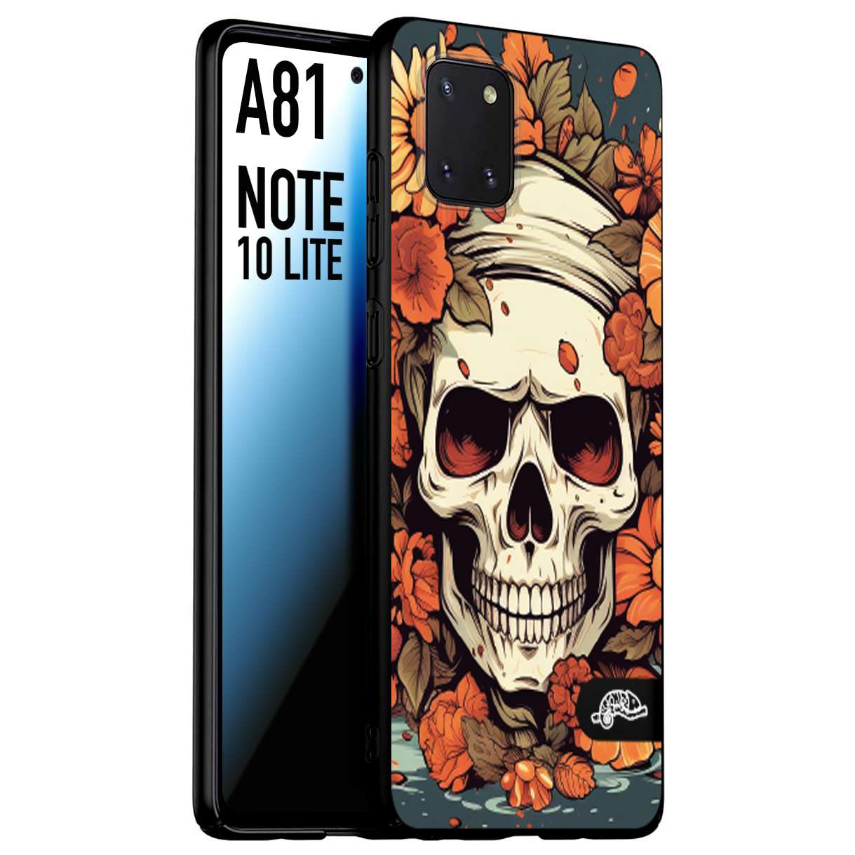 CUSTOMIZZA - Custodia cover nera morbida in tpu compatibile per Samsung A81 - Note 10 Lite teschio skull flowers fiori tattoo disegnato alta definizione