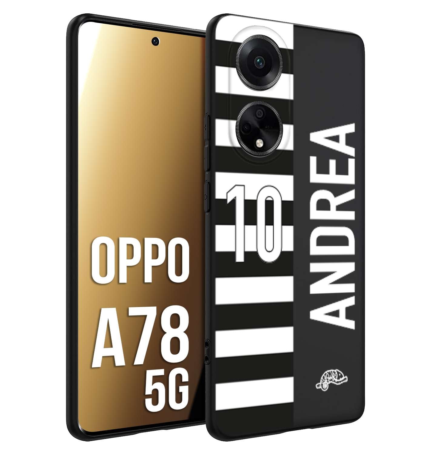 CUSTOMIZZA - Custodia cover nera morbida in tpu compatibile per Oppo A78 5G personalizzata calcio football nome e numero calciatori bianconera