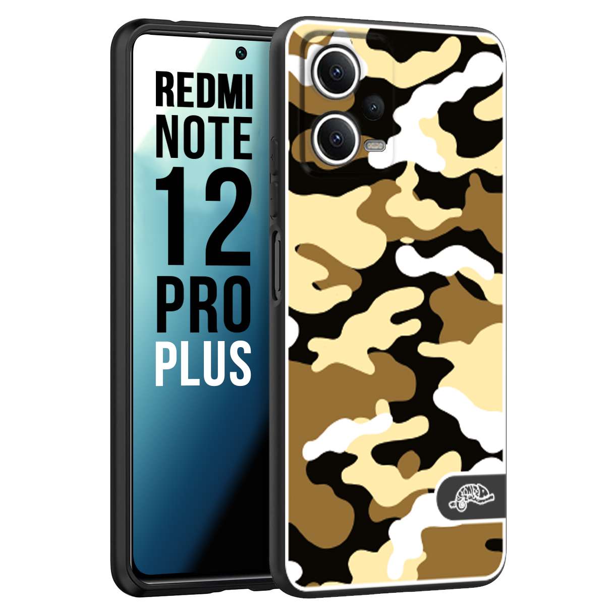 CUSTOMIZZA - Custodia cover nera morbida in tpu compatibile per Xiaomi Redmi Note 12 PRO PLUS camouflage mimetico militare giallo desert brown